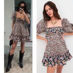 FOR LOVE & LEMONS Hudson Floral Puff Sleeve Mini Dress Size XS